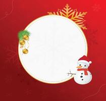 christmas background with snow man and circle with snowflakes vector