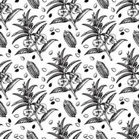 Floral seamless pattern. Black and white vector illustration with leaves and flowers.