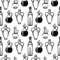 Seamless black and white pattern with vegetable oil bottles. vector