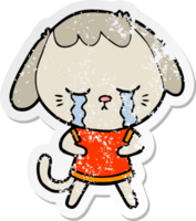 distressed sticker of a cute puppy crying cartoon png