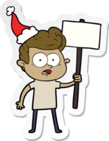 hand drawn sticker cartoon of a staring man wearing santa hat png