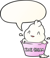 fofa desenho animado gelo creme com discurso bolha dentro suave gradiente estilo png
