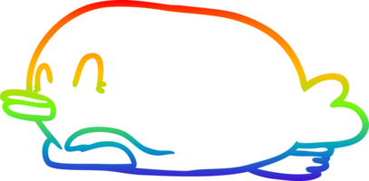 rainbow gradient line drawing of a penguin lying on belly png