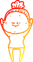 warm gradient line drawing of a cartoon happy old woman png