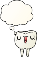 cartoon happy tooth with thought bubble in smooth gradient style png