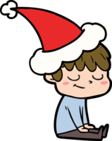 hand dragen linje teckning av en Lycklig pojke bär santa hatt png