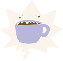 cartoon coffee cup with speech bubble in retro style png