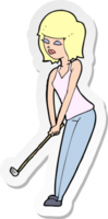 sticker of a cartoon woman playing golf png
