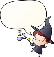 cute cartoon witch casting spell with speech bubble in smooth gradient style png