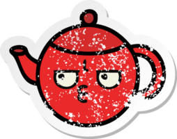 distressed sticker of a cute cartoon teapot png