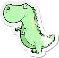 retro distressed sticker of a cartoon dinosaur png