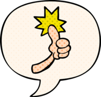 cartoon thumbs up sign with speech bubble in comic book style png