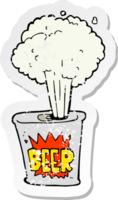 retro distressed sticker of a cartoon beer can png