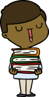 tekenfilm gelukkig jongen met stack van boeken png