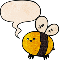 cartoon bee with speech bubble in retro texture style png