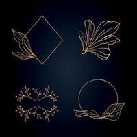 Elegant Golden Botanical Frames on a Dark Background for Sophisticated Design Purposes. Vector graphics