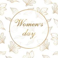 Elegant gold Women's Day banner. Floral background. Hand drawn vector botanical illustration. Template greeting card, wedding invitation banner with spring flowers. Vector graphics