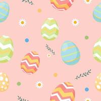 Easter seamless pattern with eggs and flowers. Cute colorful vector illustration.