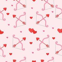 Seamless Pattern of Cupids Bows and Hearts on a Pink Background for Valentines Day vector