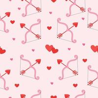 Seamless Pattern of Cupids Bows and Hearts on a Pink Background for Valentines Day vector