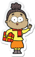 sticker of a cartoon happy old woman png