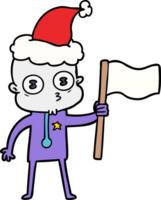 hand dragen linje teckning av en konstig skallig spaceman med flagga bär santa hatt png