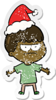 main tiré affligé autocollant dessin animé de une en colère homme portant Père Noël chapeau png