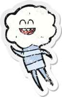 retro distressed sticker of a cartoon cute cloud head creature png