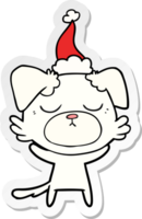 cute hand drawn sticker cartoon of a dog wearing santa hat png