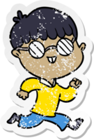 distressed sticker of a cartoon boy wearing spectacles png