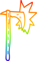 rainbow gradient line drawing of a cartoon sharp axe png