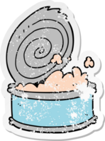 distressed sticker of a cartoon canned fish png
