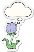 cartoon wild flower with thought bubble as a printed sticker png