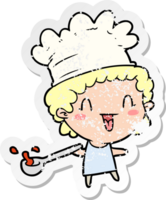 distressed sticker of a cartoon chef png