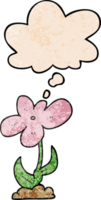cartoon flower with thought bubble in grunge texture style png