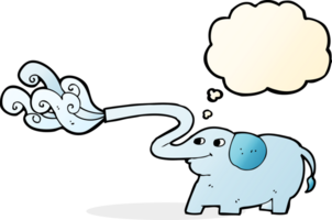 cartoon elephant squirting water with thought bubble png