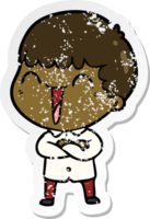 distressed sticker of a cartoon happy man png