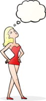 Cartoon-Frau im Partykleid mit Gedankenblase png