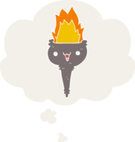 cartoon flaming chalice with thought bubble in retro style png