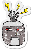 retro distressed sticker of a cartoon robot head png