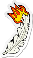 sticker of a cartoon burning feather png