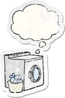 tekenfilm het wassen machine met gedachte bubbel net zo een verontrust versleten sticker png