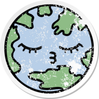 distressed sticker of a cute cartoon planet earth png