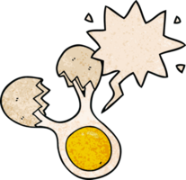 cartoon cracked egg with speech bubble in retro texture style png