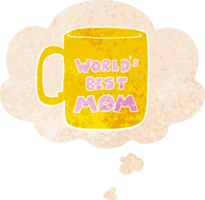 worlds best mom mug with thought bubble in grunge distressed retro textured style png