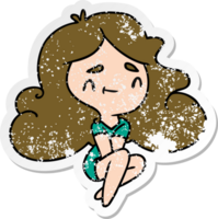 distressed sticker cartoon illustration of a cute kawaii girl png