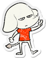 distressed sticker of a annoyed cartoon elephant png