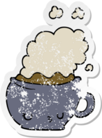 distressed sticker of a cute cartoon coffee cup png