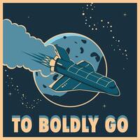 retro poster space shuttle on a planet background vector