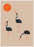 poster with three black herons in different poses vector